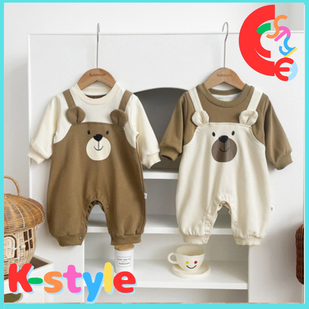 K-style】 サロペット風クマさんカバーオール/ロンパース | 韓国子供服 